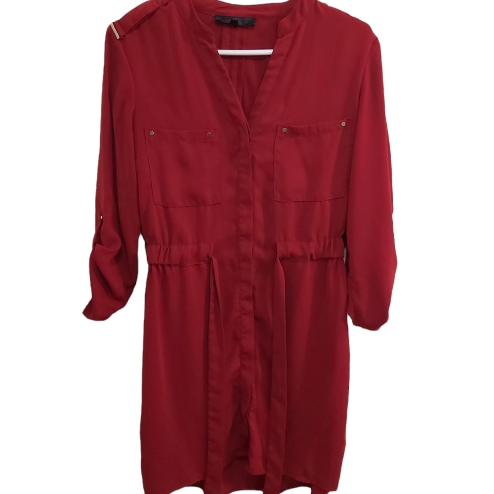 Dynamite Red Long Sleeve Scrench Belt Dress Size Small (S)
